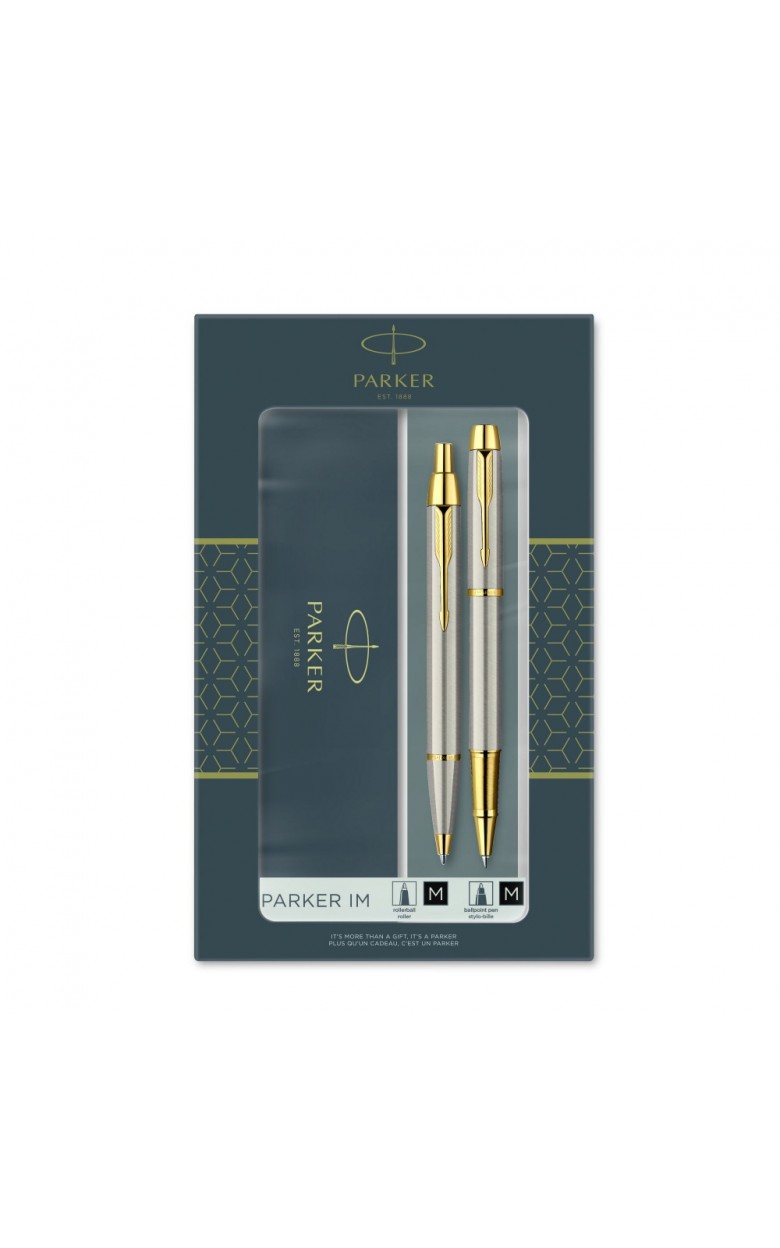 2093217 Подарочный набор из 2-х ручек  Parker IM brushed metal  GT роллер+шариковая ручки