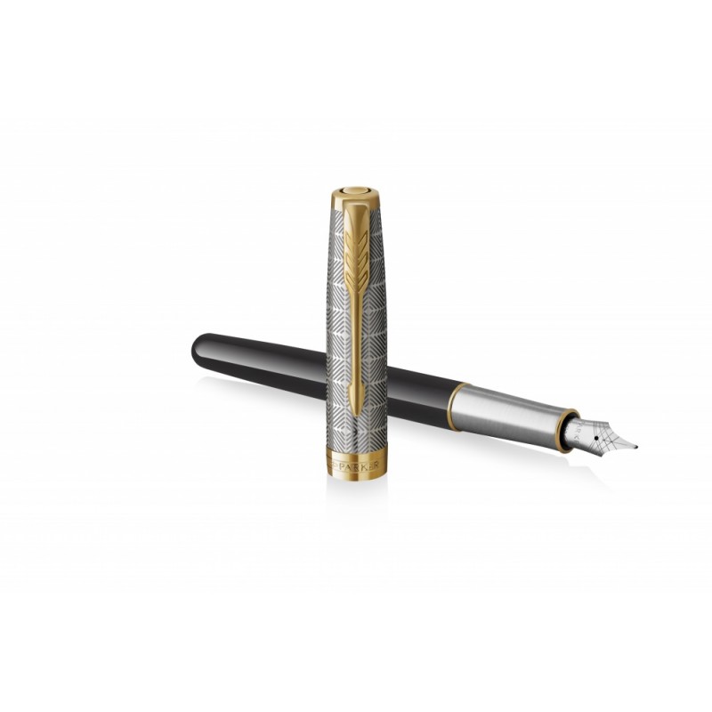 2119784 Перьевая ручка Parker Sonnet Premium Refresh BLACK, перо 18K, толщина F, цвет чернил black, в подаро