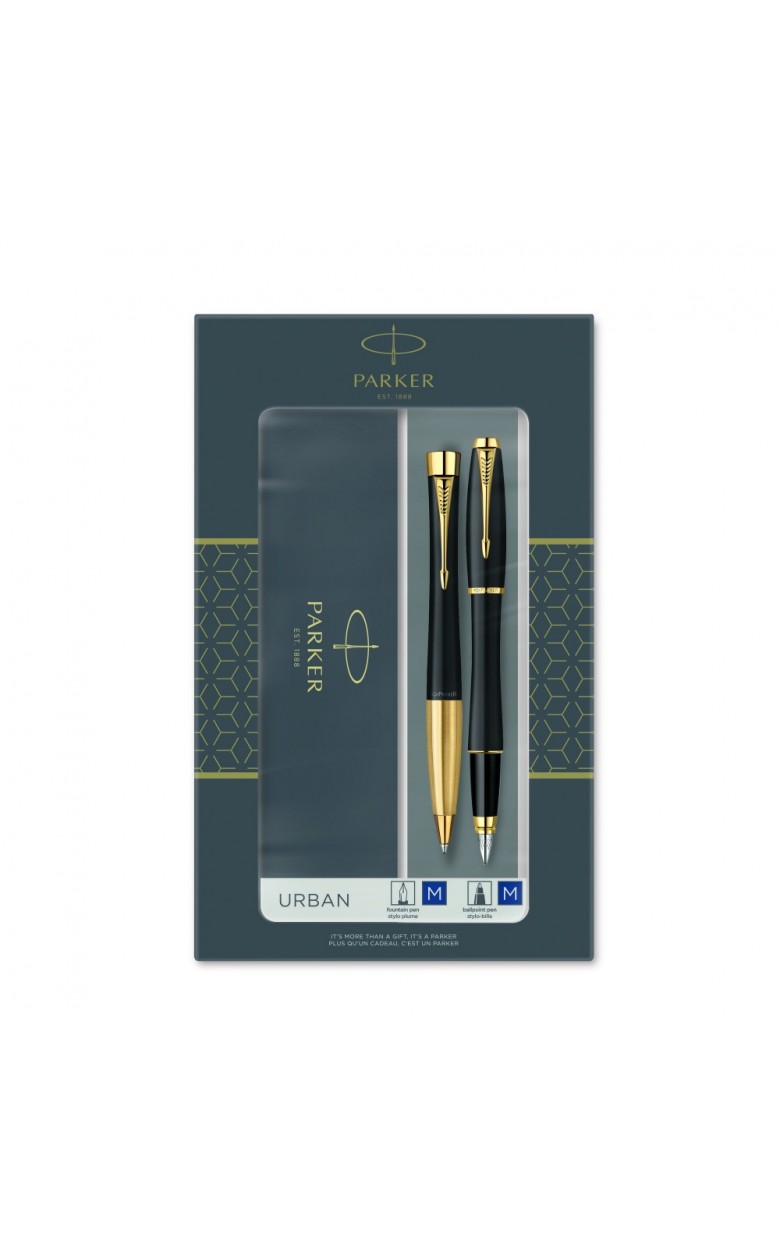 2093381 Подарочный набор из 2-х ручек Parker URBAN Matte black GT перьевая+шариковая ручки