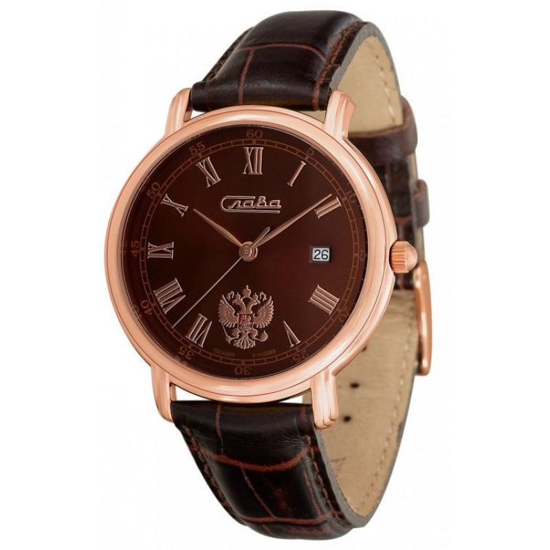 1483846/300-GM10  кварцевые наручные часы Слава "Премьер" логотип Герб РФ  1483846/300-GM10