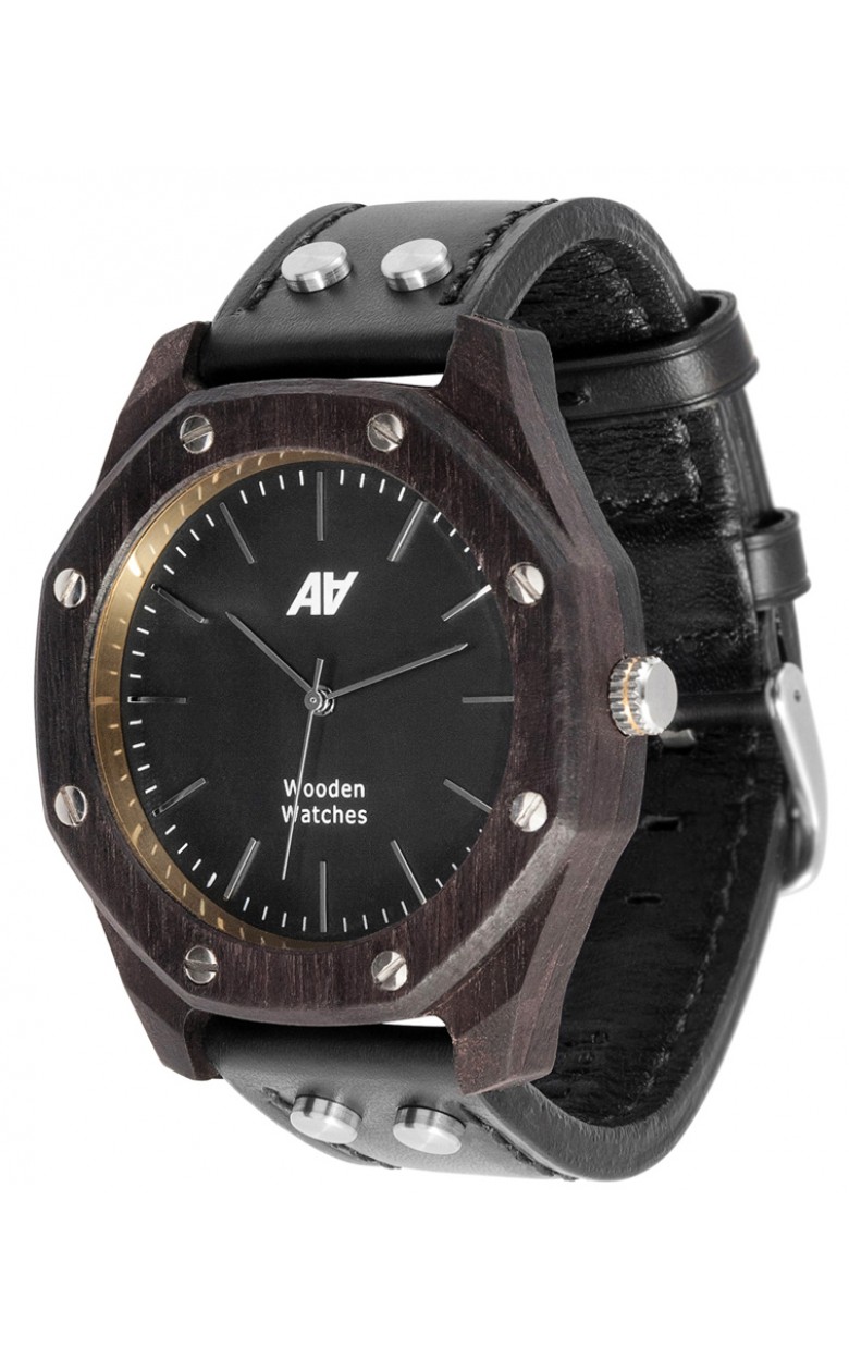 Октагон (Черное дере  кварцевые часы AA Wooden Watches "Octagon"  Октагон (Черное дере