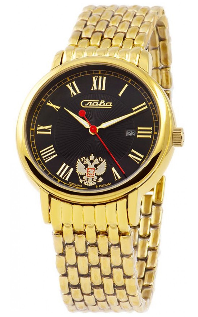 1419732/2115-100  кварцевые наручные часы Слава "Традиция" логотип Герб РФ  1419732/2115-100