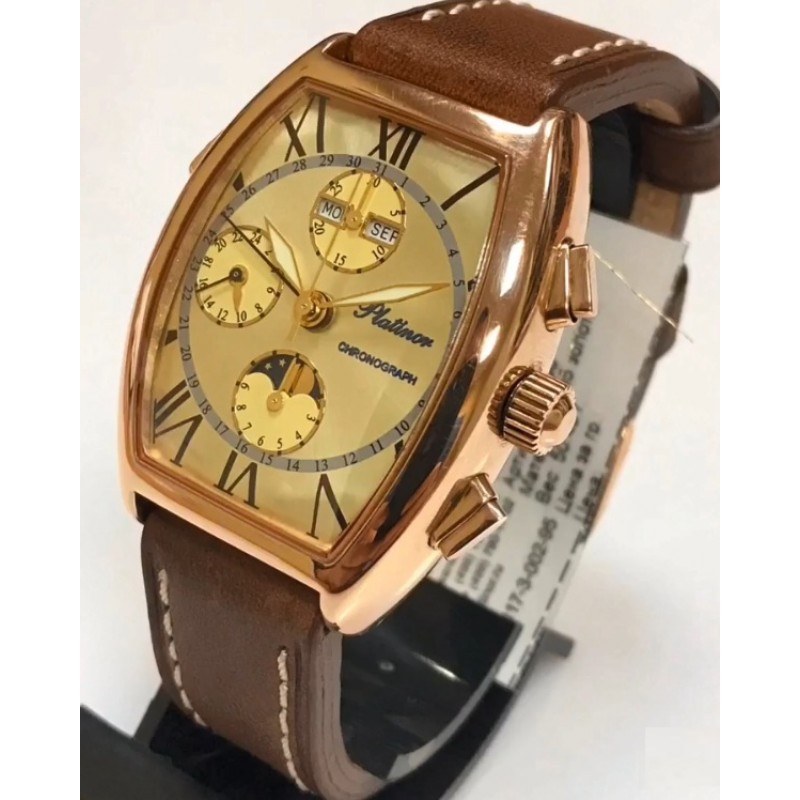 58250.120 russian gold Men's watch quartz hronograph wrist watches Platinor "маршал"  58250.120