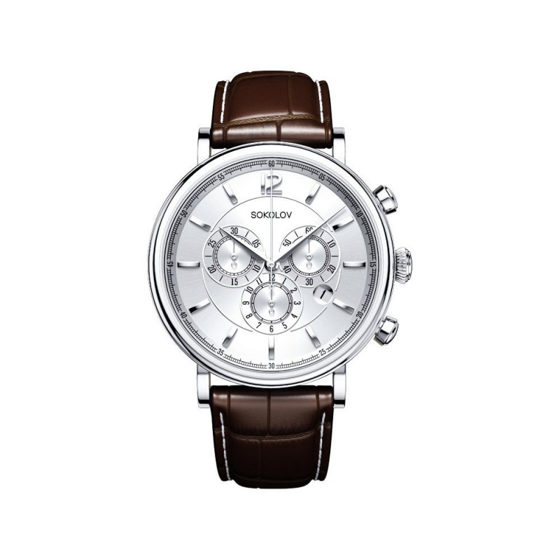 125.30.00.000.03.02.3 russian silver кварцевый wrist watches Sokolov "Motion" for men  125.30.00.000.03.02.3