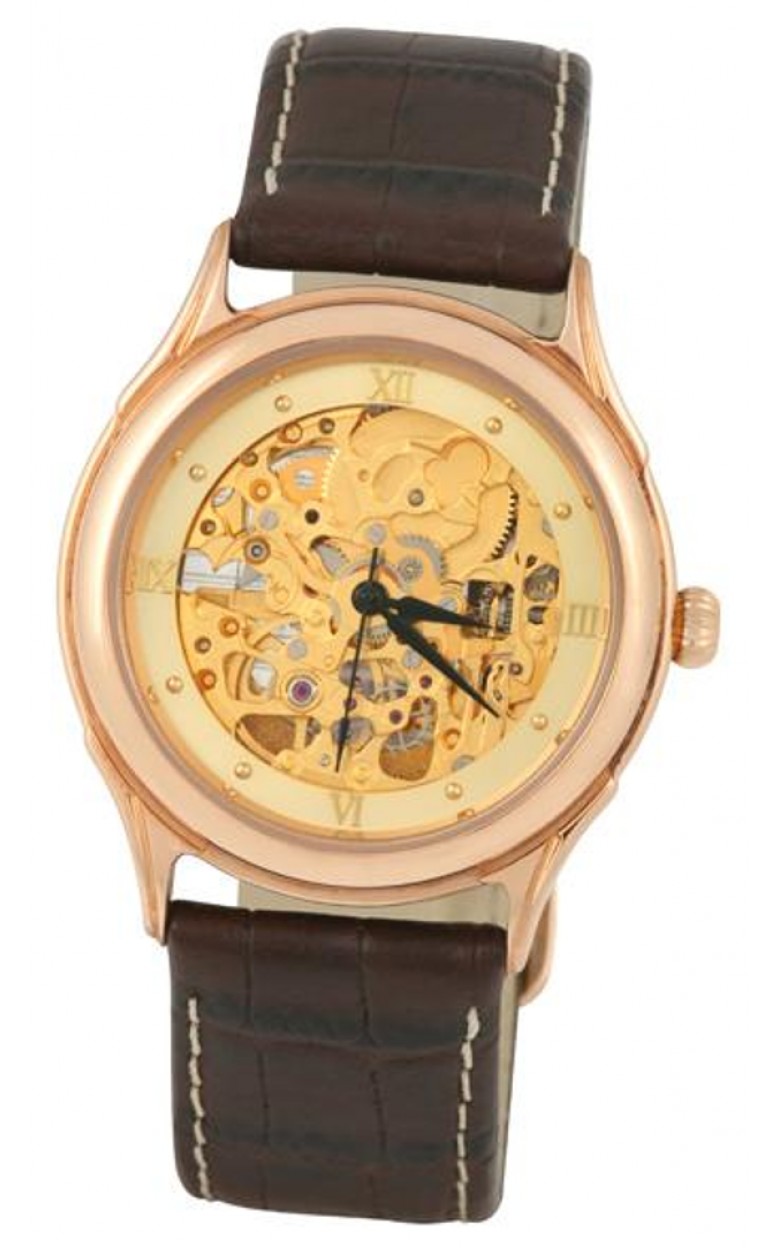 41950.458 russian gold кварцевый wrist watches Platinor "Skeleton" for men  41950.458