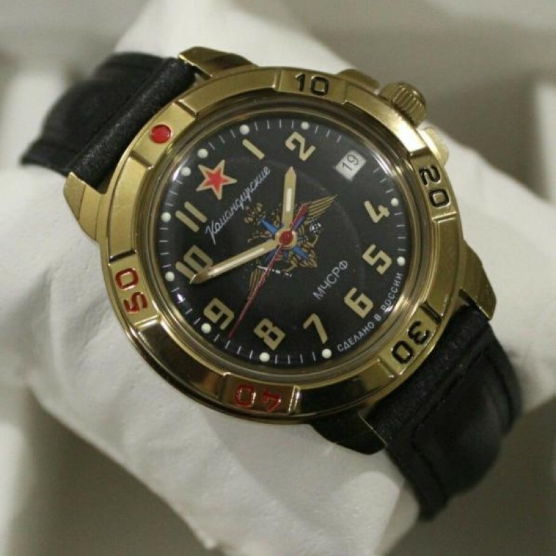 439639  механические наручные часы Восток "Командирские" логотип МЧС  439639