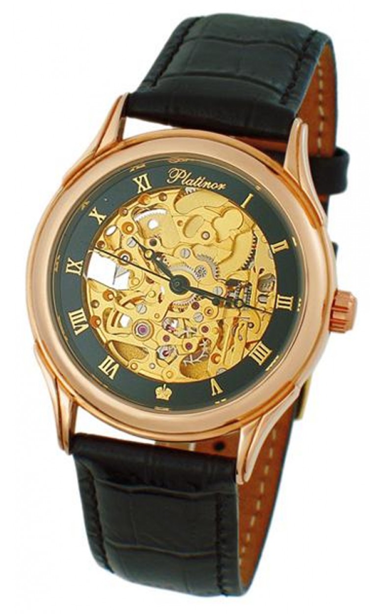41950.556 russian gold Men's watch кварцевый wrist watches Platinor "Skeleton"  41950.556