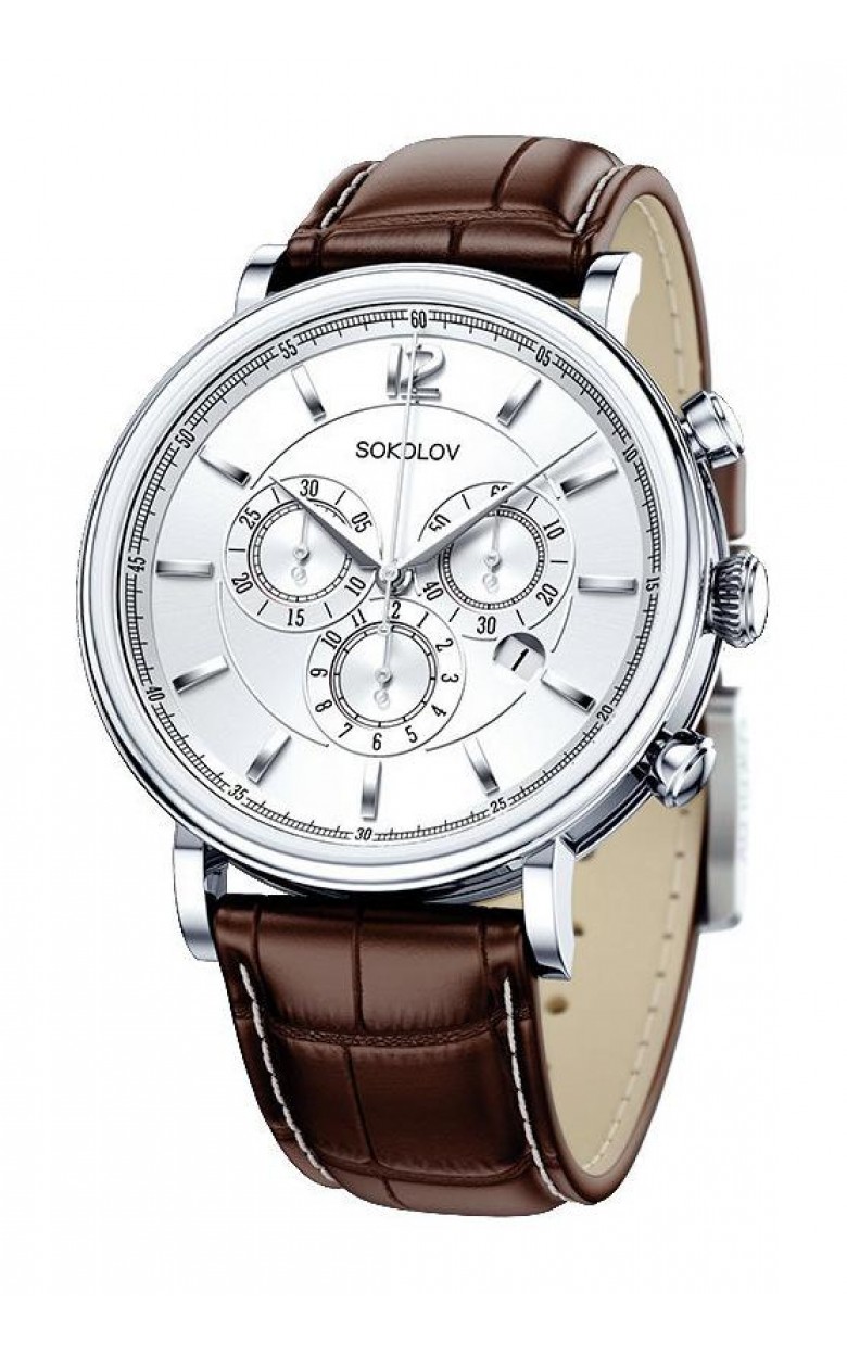 125.30.00.000.03.02.3 russian silver кварцевый wrist watches Sokolov "Motion" for men  125.30.00.000.03.02.3