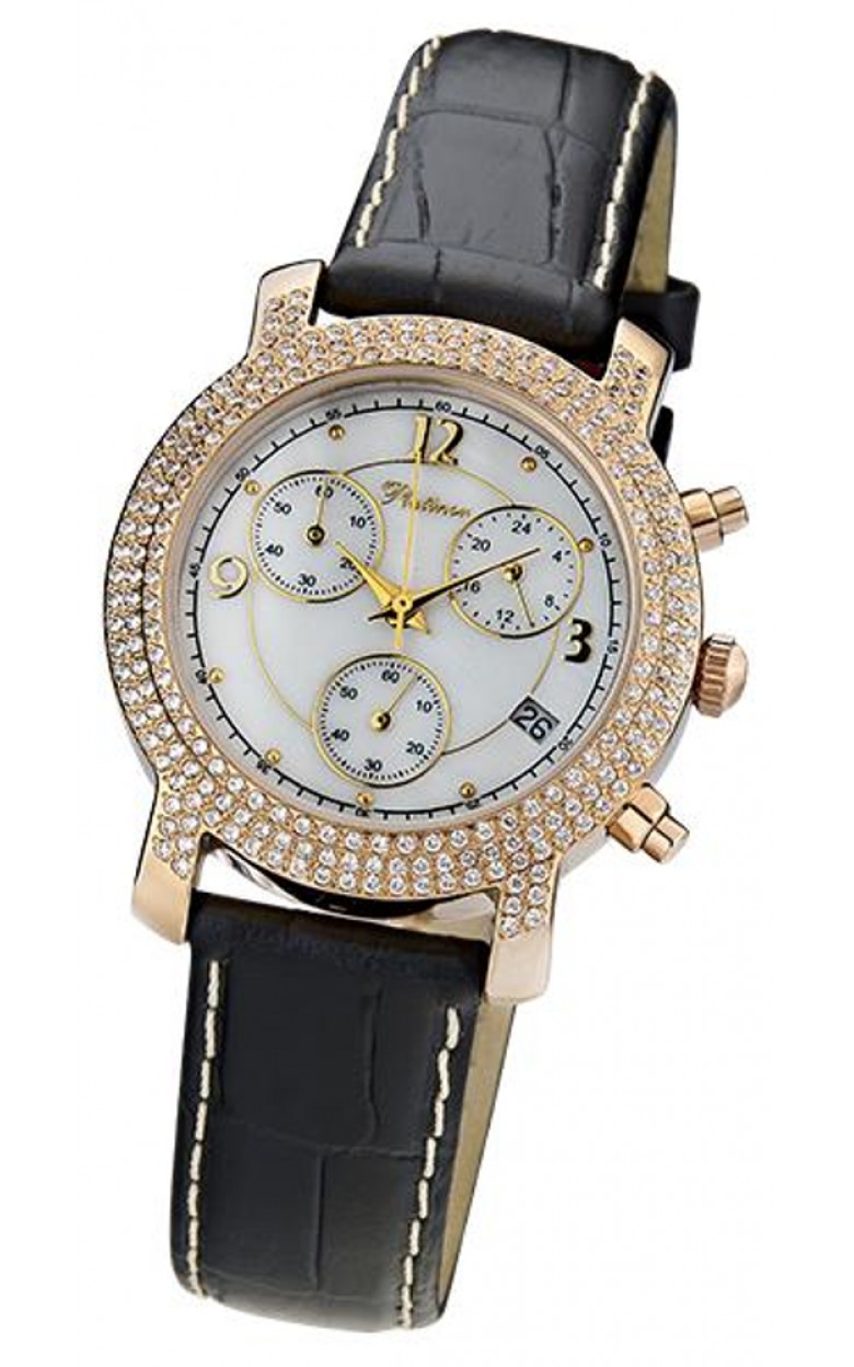 97556.106 russian gold Lady's watch quartz hronograph wrist watches Platinor "оливия"  97556.106